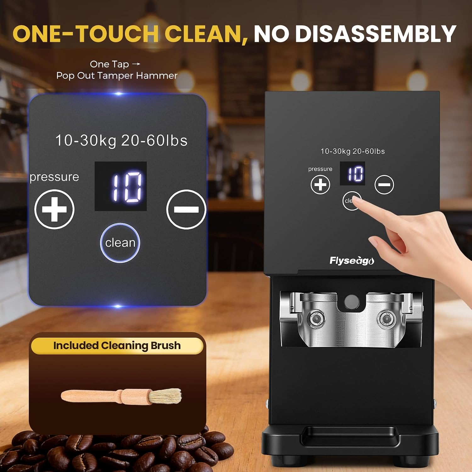 Height Free 58mm Portafilter Automatic Coffee Tamper, 10-30kg Touch Control, Level Flat Tamp for Espresso, Hands-Free for Cafe & Home Barista