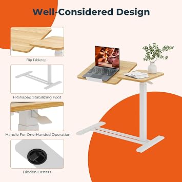 32''Large Pneumatic Overbed Tilting Bedside Table,Desk with Wheels