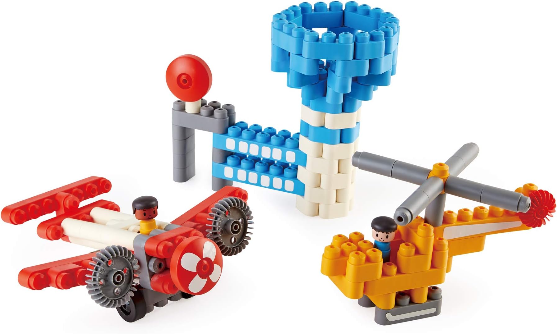 Poly-M Hape City Airport | 142Piece Building Brick Airport Toy Set with Figurines & Accessories, 760023