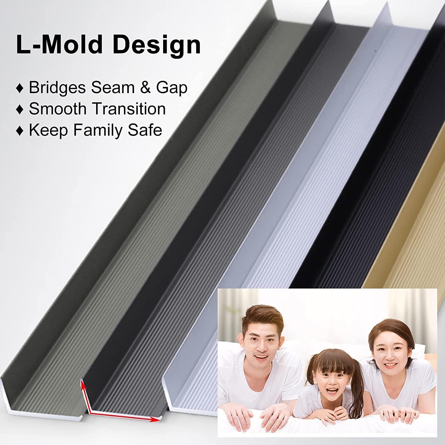 Floor Transition Strip Door Kitchen Bedroom, 35.4in/41.3in/45.2in/53.1in Floor Transition Strip, Shop L Molding Thresholds Trim Strip, Aluminum Warehouse Flooring Cover Strips ( Color : Gray , Size :