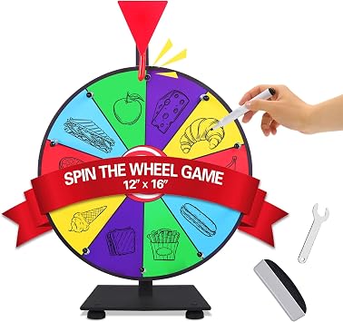 12 Inch Spinning Prize Wheel with Durable Base, 10 Slots Tabletop Spinner, with Dry Erase Marker and Eraser, Easy to Install, for Fortune Spin Game in Parties, Classroom, Home, Raffles, Holidays
