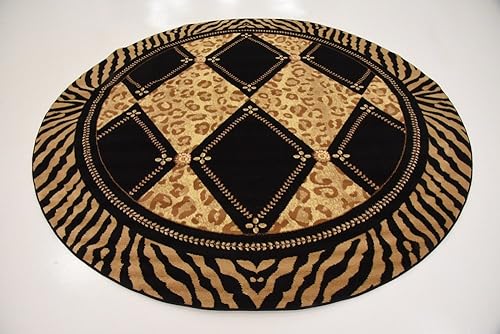 Miniatura 3 de Unique Loom Wildlife Collection - Alfombra de área inspirada en animales con diseño geométrico de leopardo, 8 x 8 pies, marrón claronegro