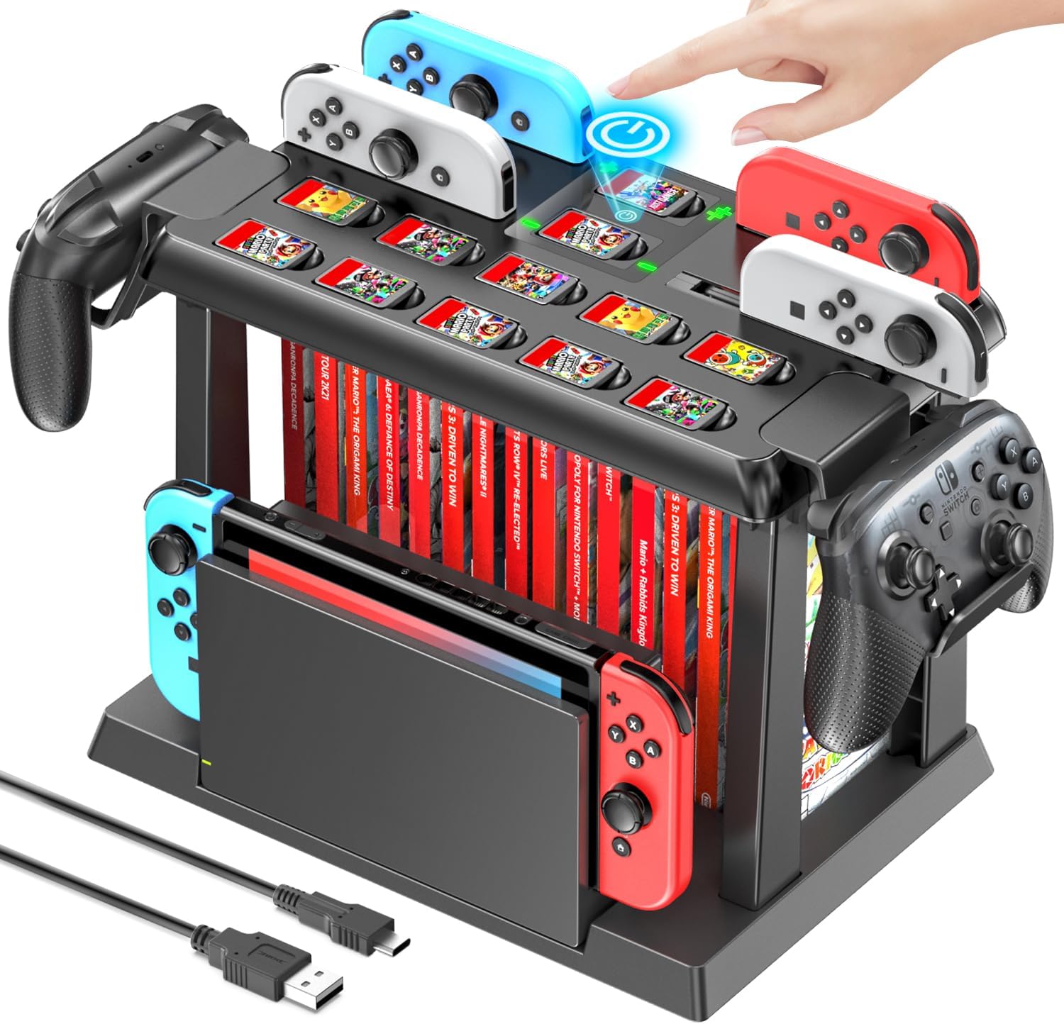 Switch Games Organizer Station with Controller Charger, Charging Dock for Nintendo Switch & OLED Joycons, Tokluck Switch Storage and Organizer for Games, TV Dock, Accessories Kit Storage