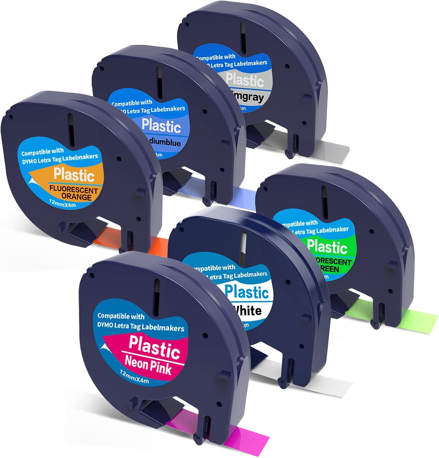 6 x Multi Color Fluorescent Color Tape Compatible with dymo letratag