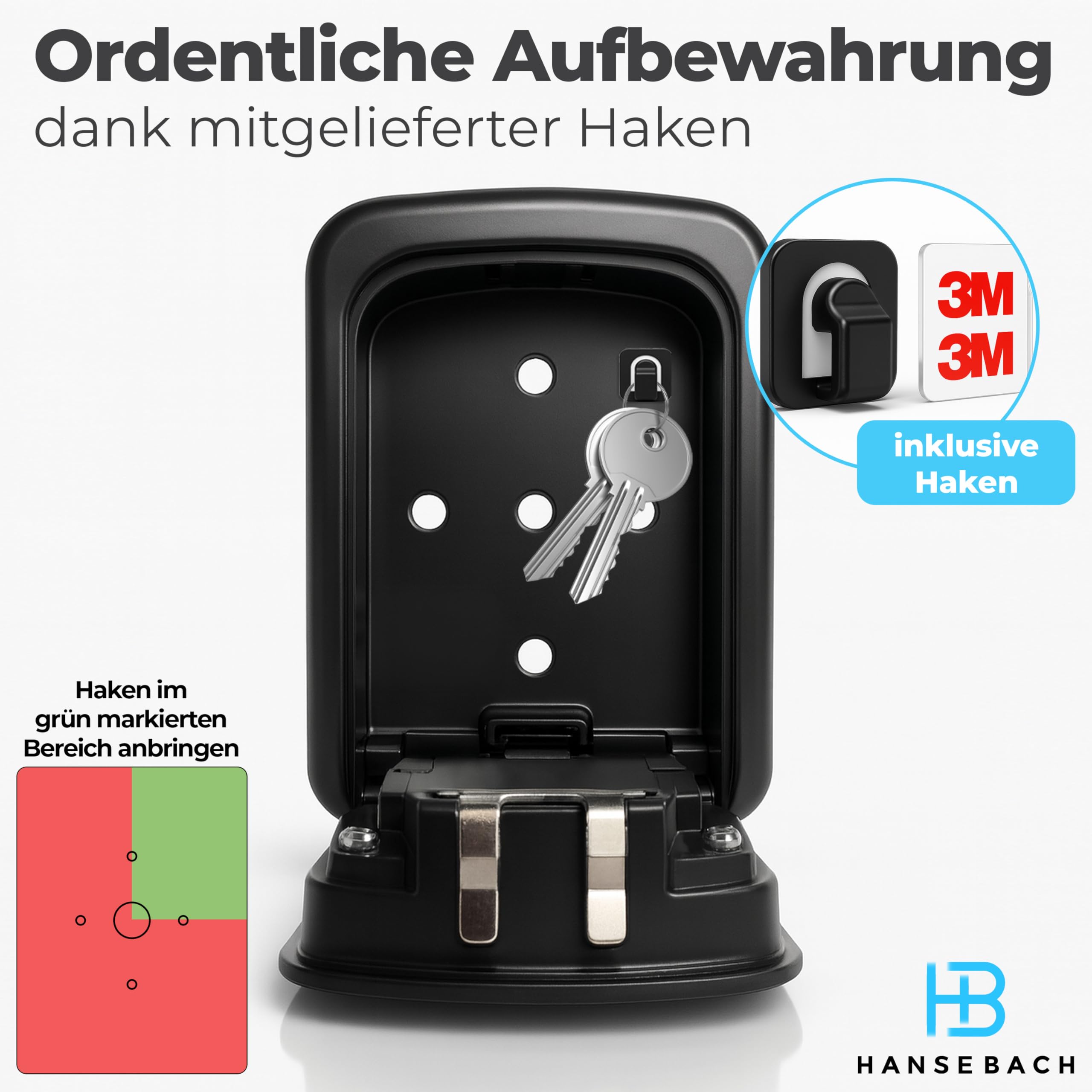 Schlüsseltresor mit Zahlencode inkl. Haken für Schlüssel - wetterfeste Schlüsselbox für Außen & Innen, robuster Schlüsselsafe zur sicheren Schlüsselaufbewahrung - Box mit Zahlenschloss