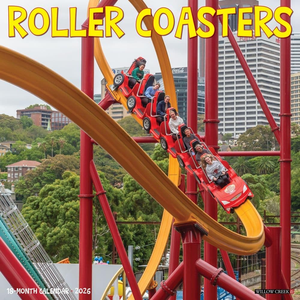 Willow Creek Press, Roller Coasters 2026 Wall Calendar, 12'' X 12'', 18-Month Calendar with Stapled Binding
