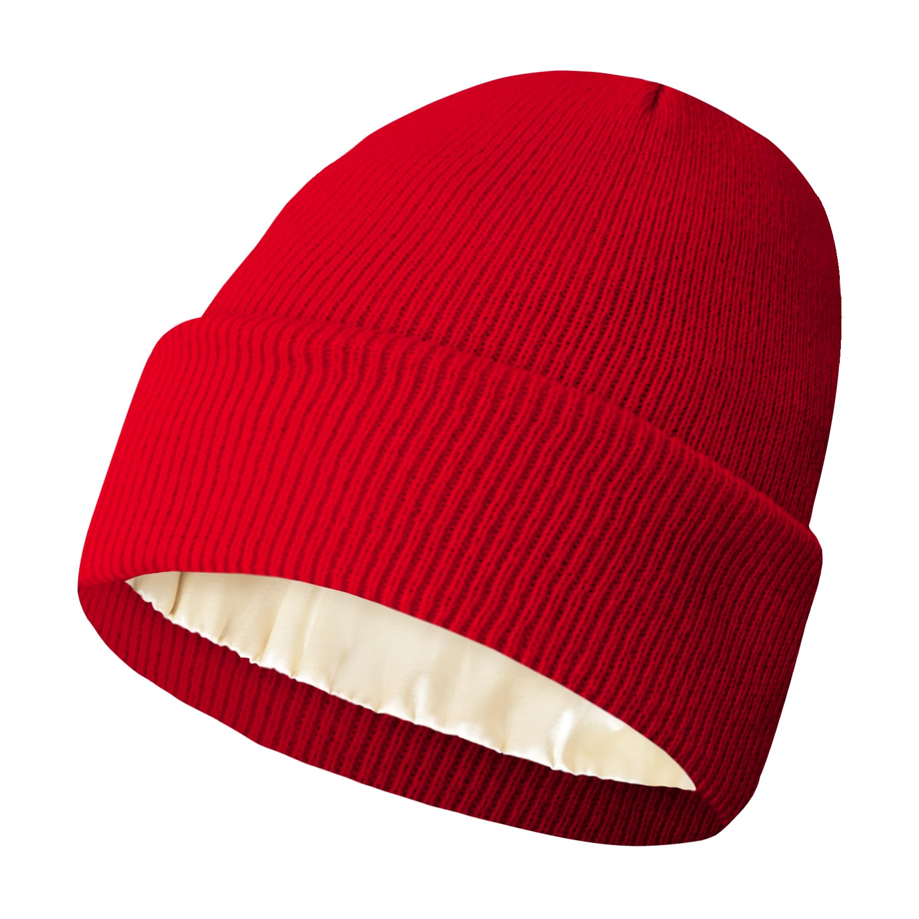 JYxingchi Satin Lined Beanie for Women Winter Warm Soft Lining Cuffed Knit Hats Silk Lined Beanie for Women