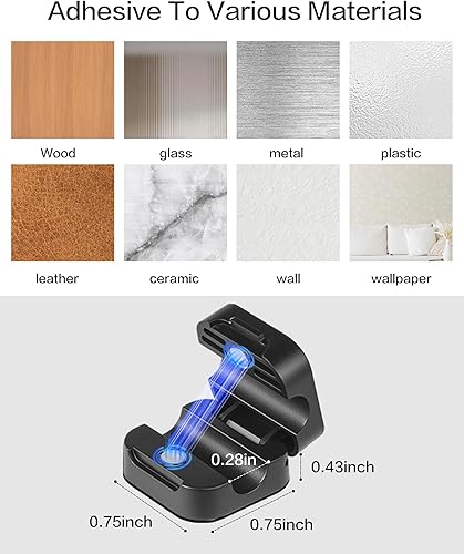 Miniatura 3 de Paquete de 10 cables de escritorio con clips adhesivos fuertes, organizador de cables magnéticos para cargar el teléfono, fácil de abrir, para