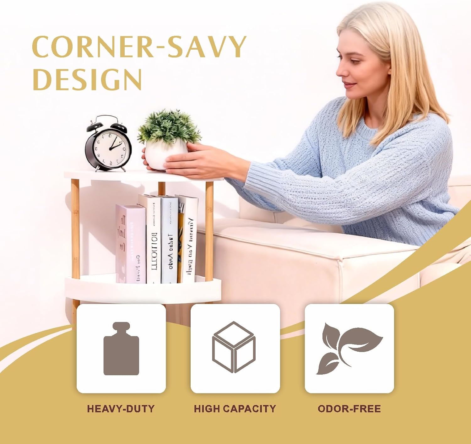 3-Tier Bamboo Corner Shelf - No Screws, Twist & Lock Assembly in 5 Mins, 5-Layer Lacquer Finish, Sturdy & Anti-Tip Design for Kitchen, Bathroom, Living Room, Easy to Clean