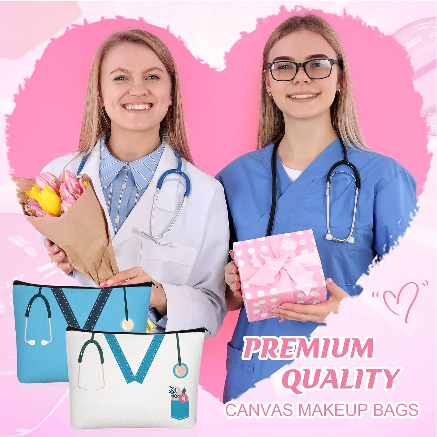 Sabary 30 Pcs Nurse Makeup Canvas Bags Bulk Nurse Appreciation Gifts Nursing Thank You Cosmetic Bag with Zipper Travel Work Accessories Pouch for Nurses Week Party Favors - Image 6