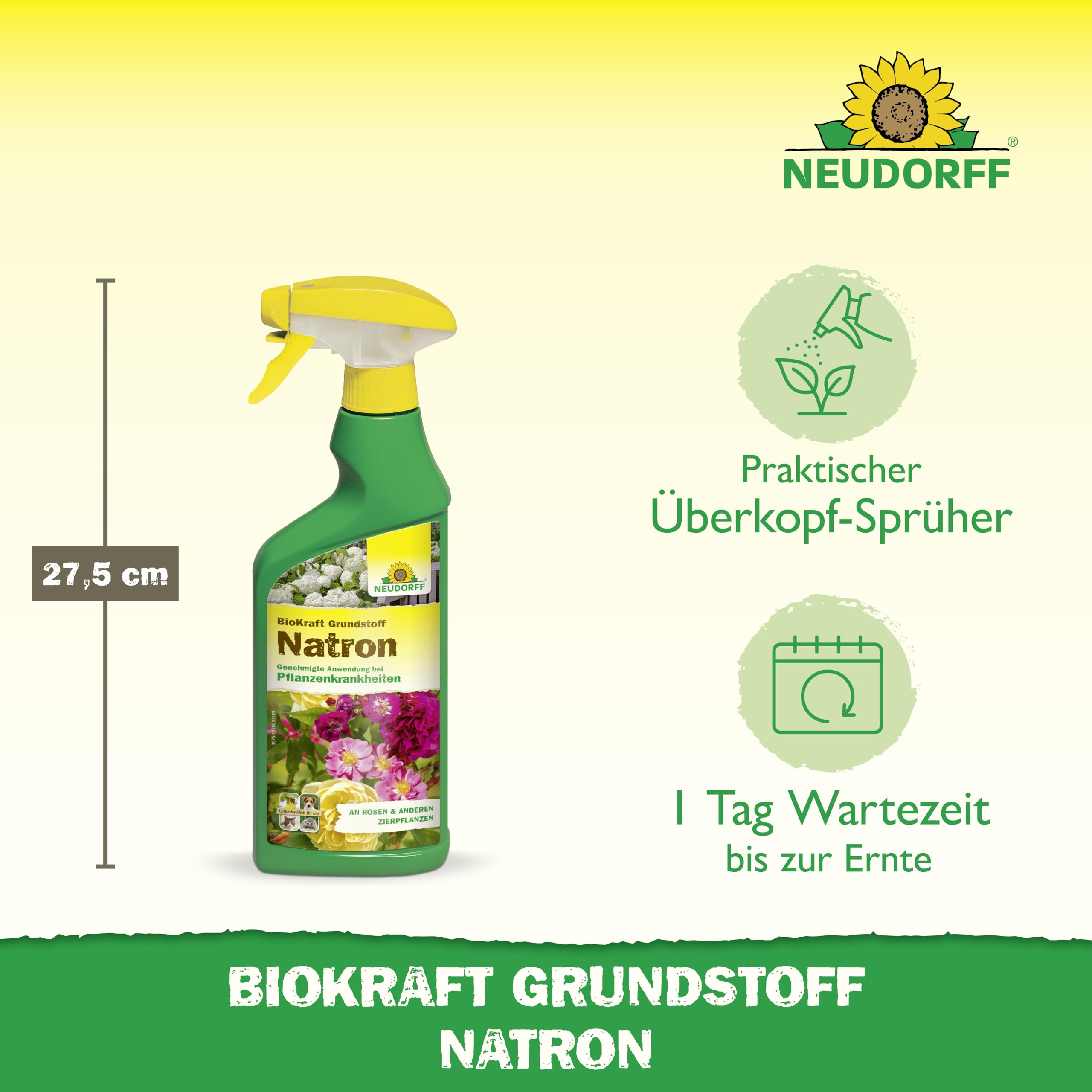 Neudorff BioKraft Grundstoff Natron – Anwendungsfertiges Spray gegen Pilzkrankheiten an Rosen und anderen Zierpflanzen, mit pflanzlichen Inhaltsstoffen, 500 ml