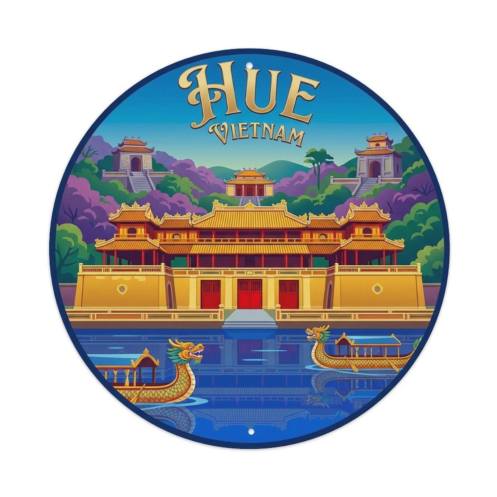 Vietnam Retro Travel Hue Vintage Metal Tin Sign Plaque Wall Decor for Cafe, Club Bar, Office, Garden Metal Poster 8x8Inch