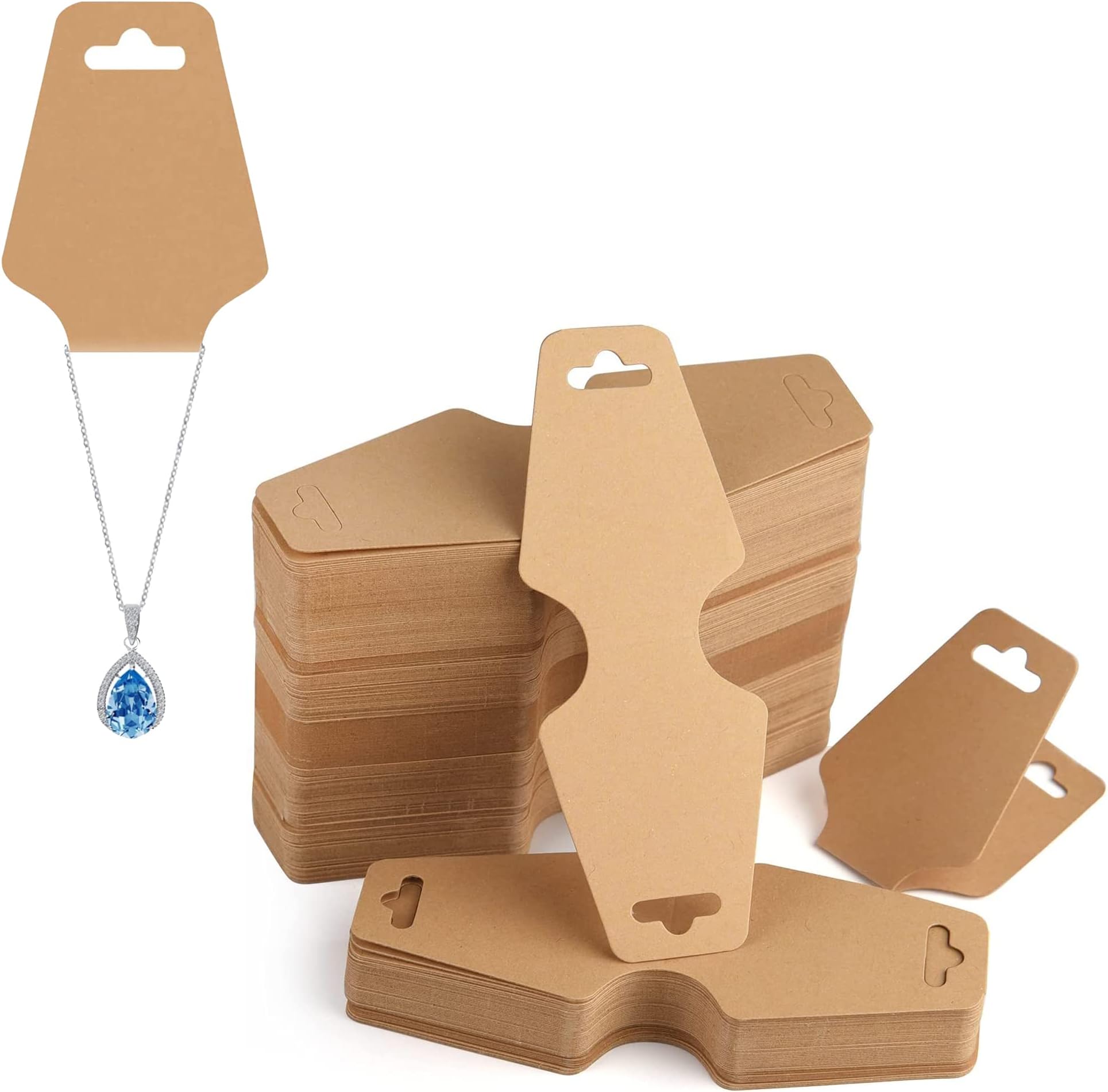 ELECDON Necklace Display Cards, Jewelry Display Cards, Bracelet Card Holder Blank Kraft Paper, Price Tags Hang Tags Card for Packaging Necklaces, Bracelets, Keychains, Hair Ties 200Pcs (Brown)