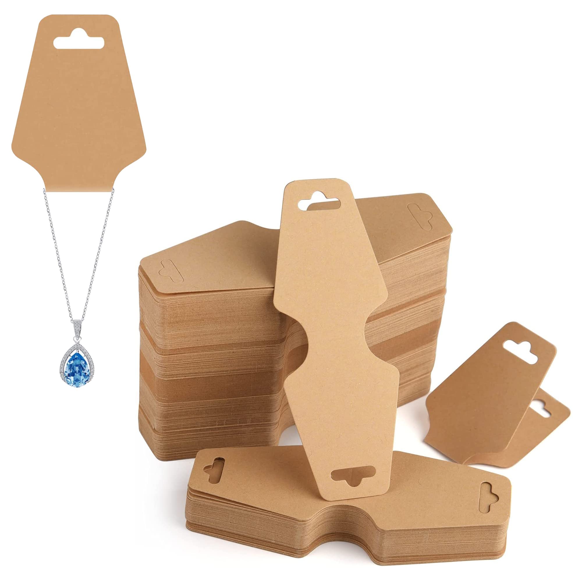 ELECDON Necklace Display Cards, Jewelry Display Cards, Bracelet Card Holder Blank Kraft Paper, Price Tags Hang Tags Card for Packaging Necklaces, Bracelets, Keychains, Hair Ties 200Pcs (Brown)
