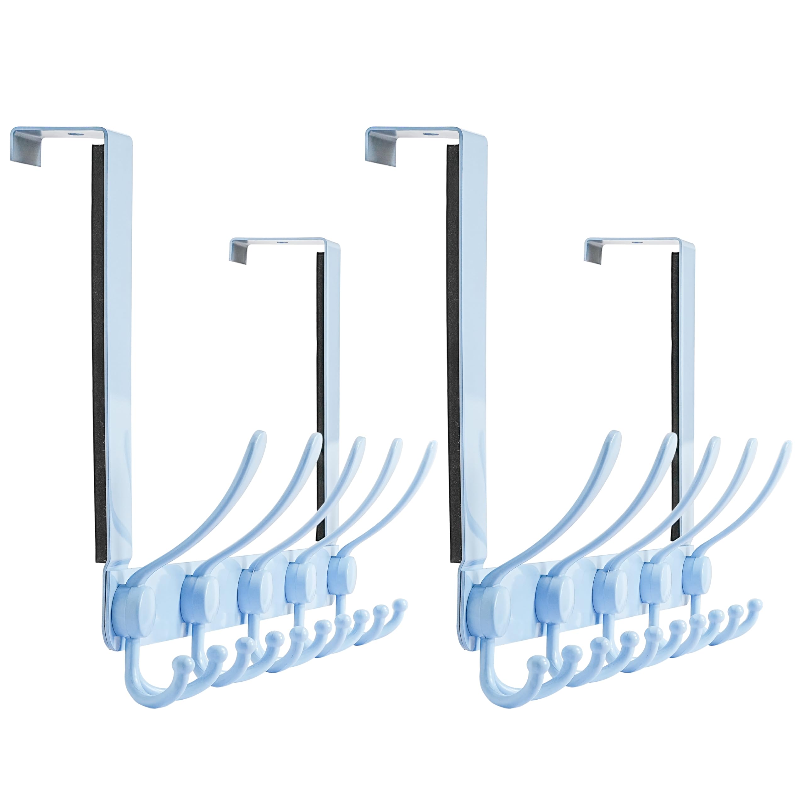 Dseap Over The Door Hook Hanger - Fits 35mm to 45mm Doors | 5 Tri Hooks Heavy Duty Towel/Coat Rack | Door Organizer for Clothes, Jackets, Hats, Towels, Blue, Pack of 2