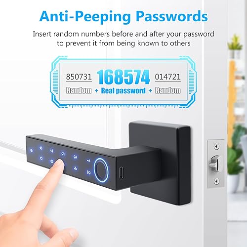 Miniatura 4 de Cerradura de puerta de huellas dactilares, cerradura biométrica de puerta inteligente, cerradura de puerta de entrada sin llave para dormitorio,