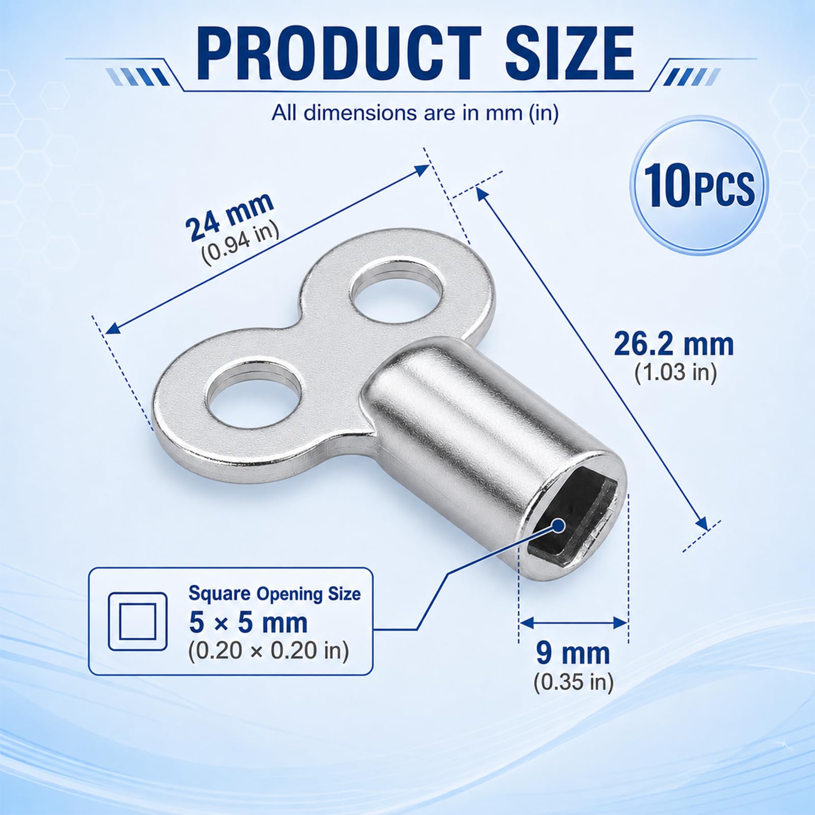 10 Stück Entlüftungsschlüssel für Heizkörper, Universalheizung, 5 mm, aus robuster Zinklegierung, Entlüftungsschlüssel mit quadratischer Öffnung für Standardheizkörper, Geräuschreduzierung und