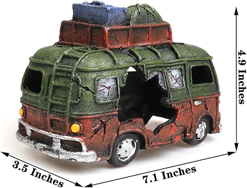 Miniatura 2 de Adornos temáticos de decoración de acuario, material de resina, decoración de pecera de autobús para cuevas de escondite Betta..