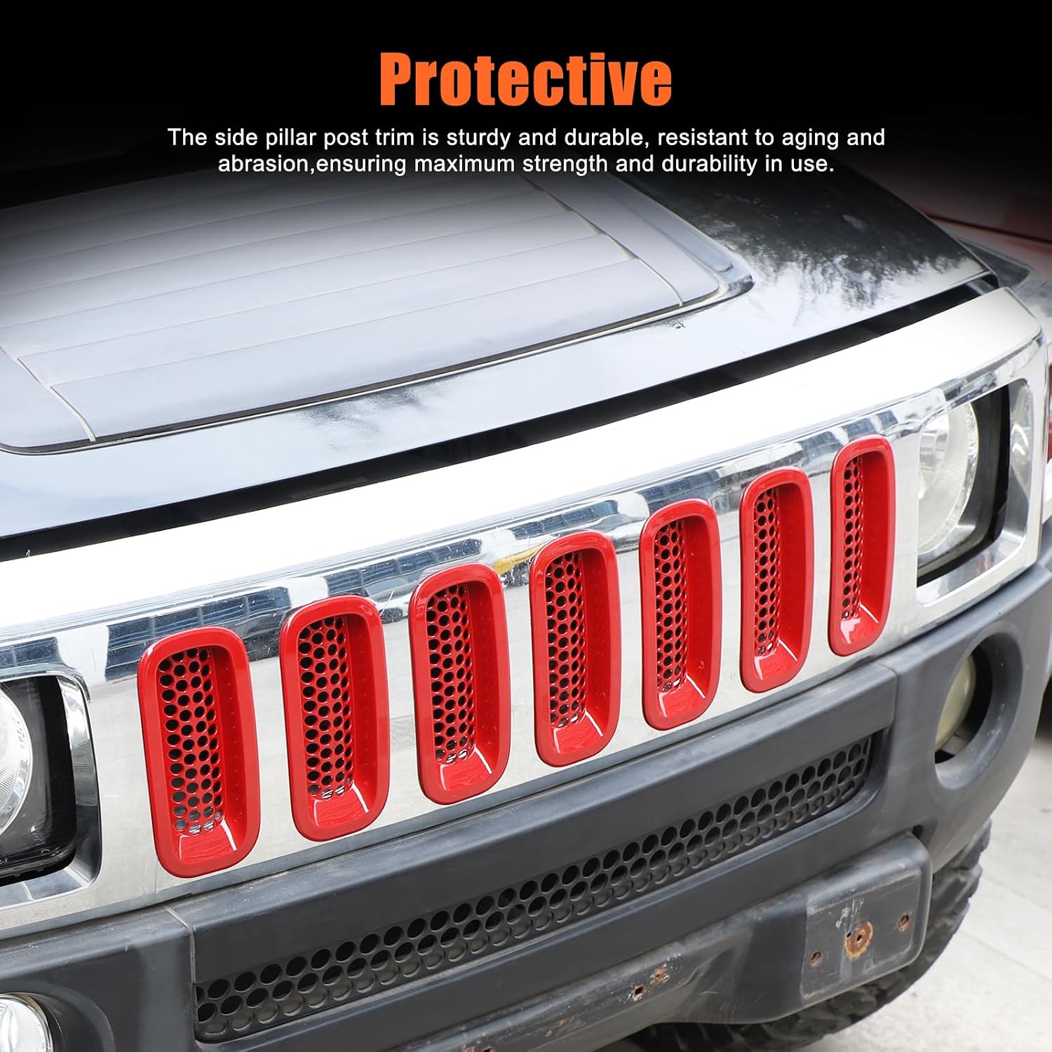 PIUGILH Front Bumper Grill Inserts Mesh Cover Compatible with Hummer H3 2005-2009 Accesories ABS Front Bumper Bug Guard Grill Cover Trim, 7Pcs (Red)