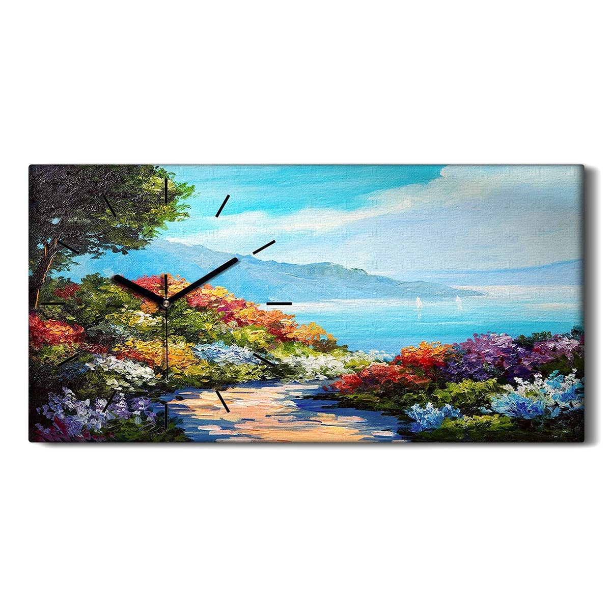 Horloge sur toile 60x30cm paysage moderne art mural silencieux
