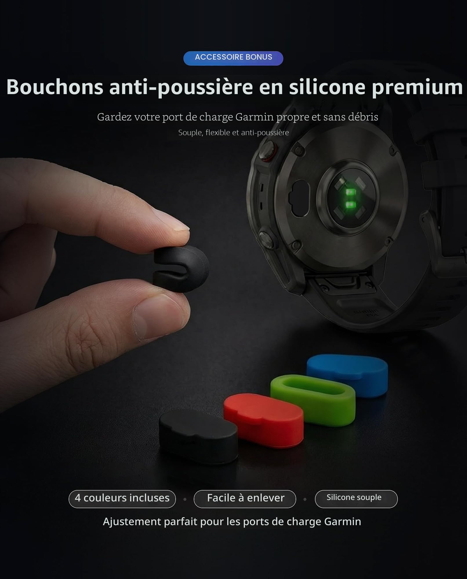 iDaPro [4Pcs]Protection d'Ecran pour Garmin Forerunner 165/Forerunner 165 Music+[4Pcs]Bouchons anti-poussière silicone,Verre Trempé,Dureté 9H,Anti-rayure,Sans Bulle,Anti-empreinte,Installation Facile