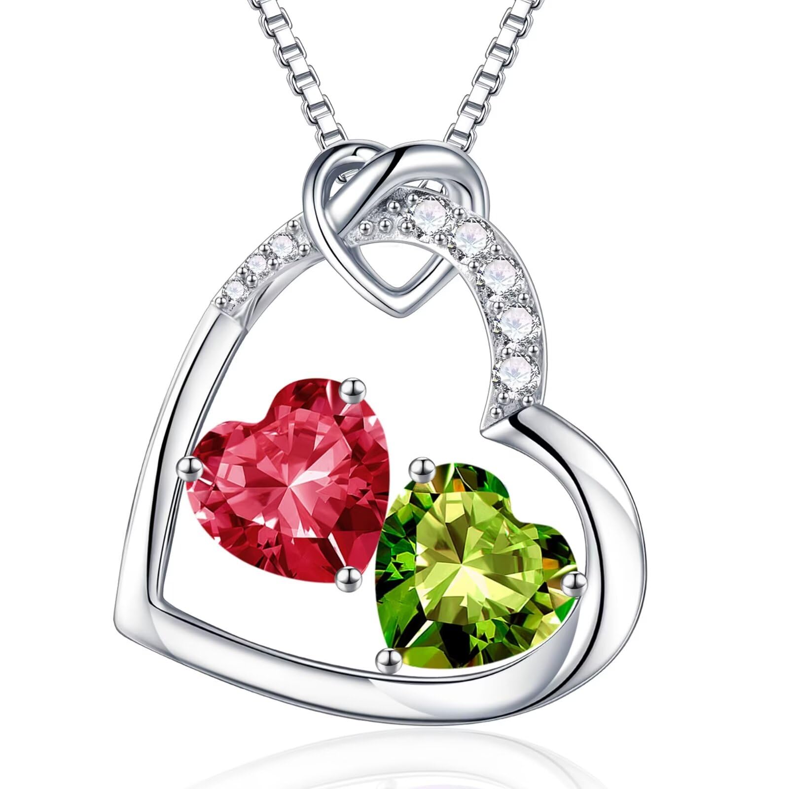 Iefil Valentines Day Gifts for Her - 925 Sterling Silver Heart Birthstone Necklace, Anniversary Birthday Gifts for Women Wife Girlfriend, Jewelry for