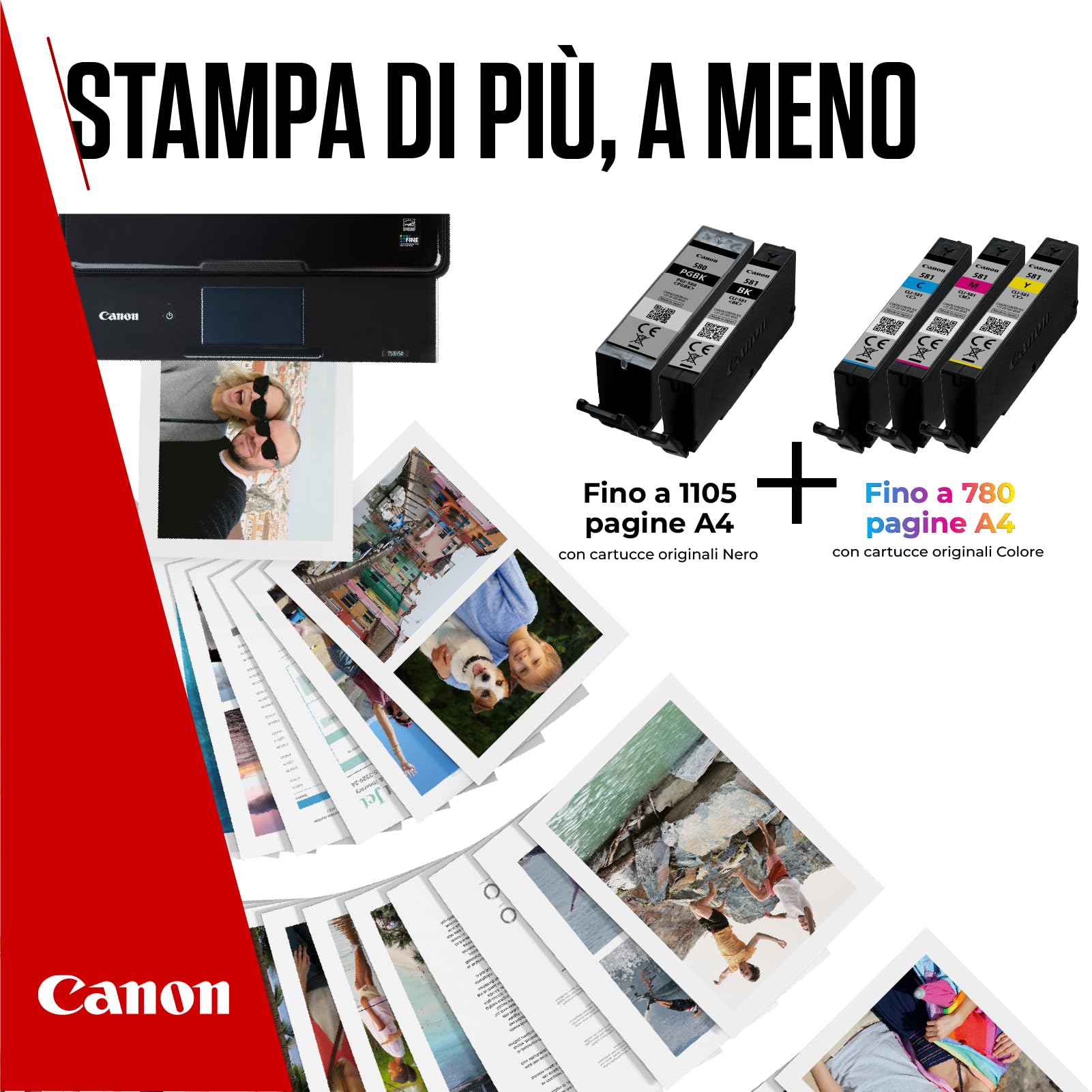Canon Cartuccia 5 Cartucce per Stampante Originali PGI-580/CLI-581 BK C M Y PGBK (1 x Nero, 1 x Ciano, 1 x Magenta, 1 x Giallo, 1 x Nero a Pigmenti)