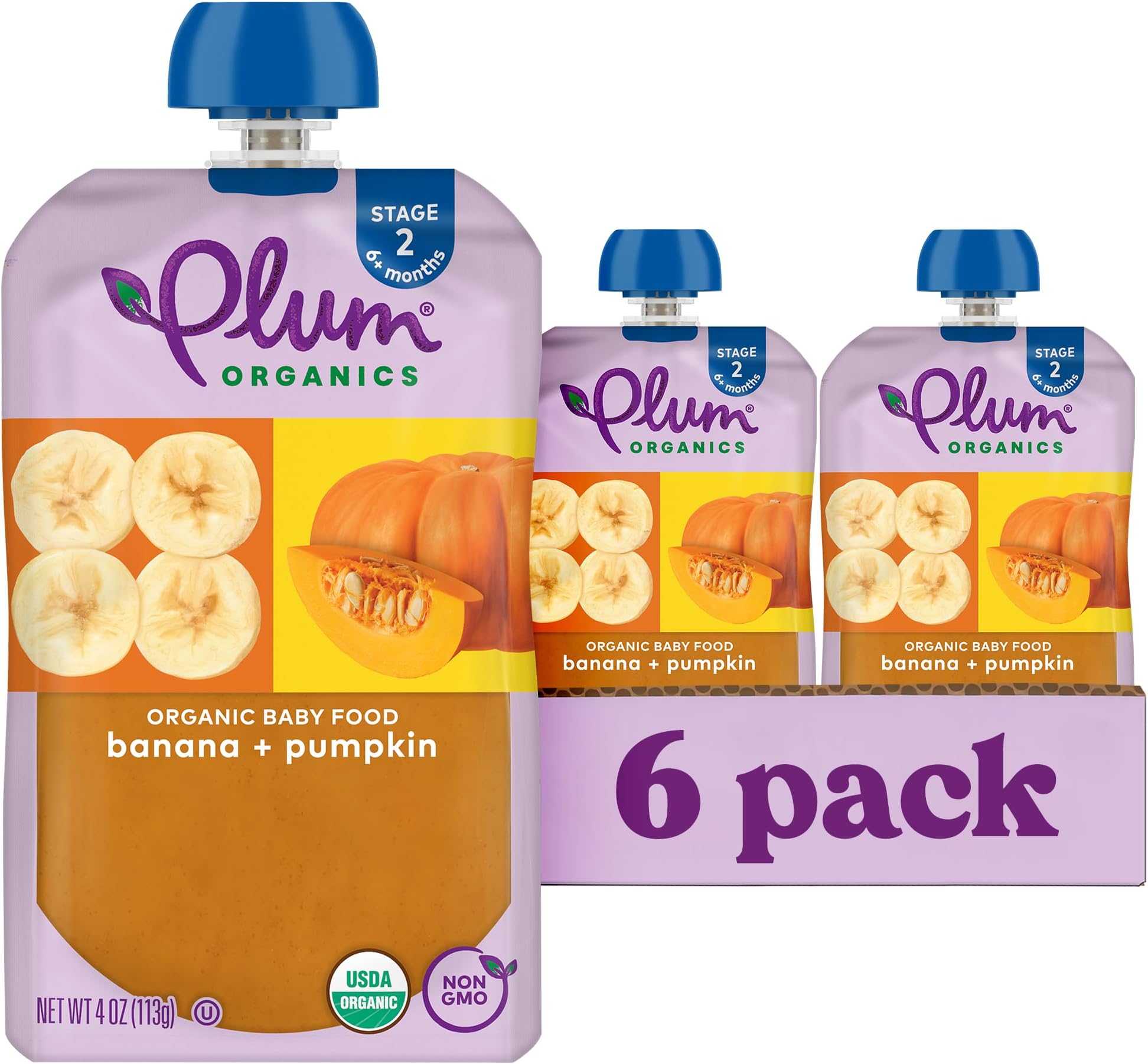Plum Organics Stage 2, Organic Baby Food, Banana and Pumpkin, 4 Ounce Pouch (Pack of 6)