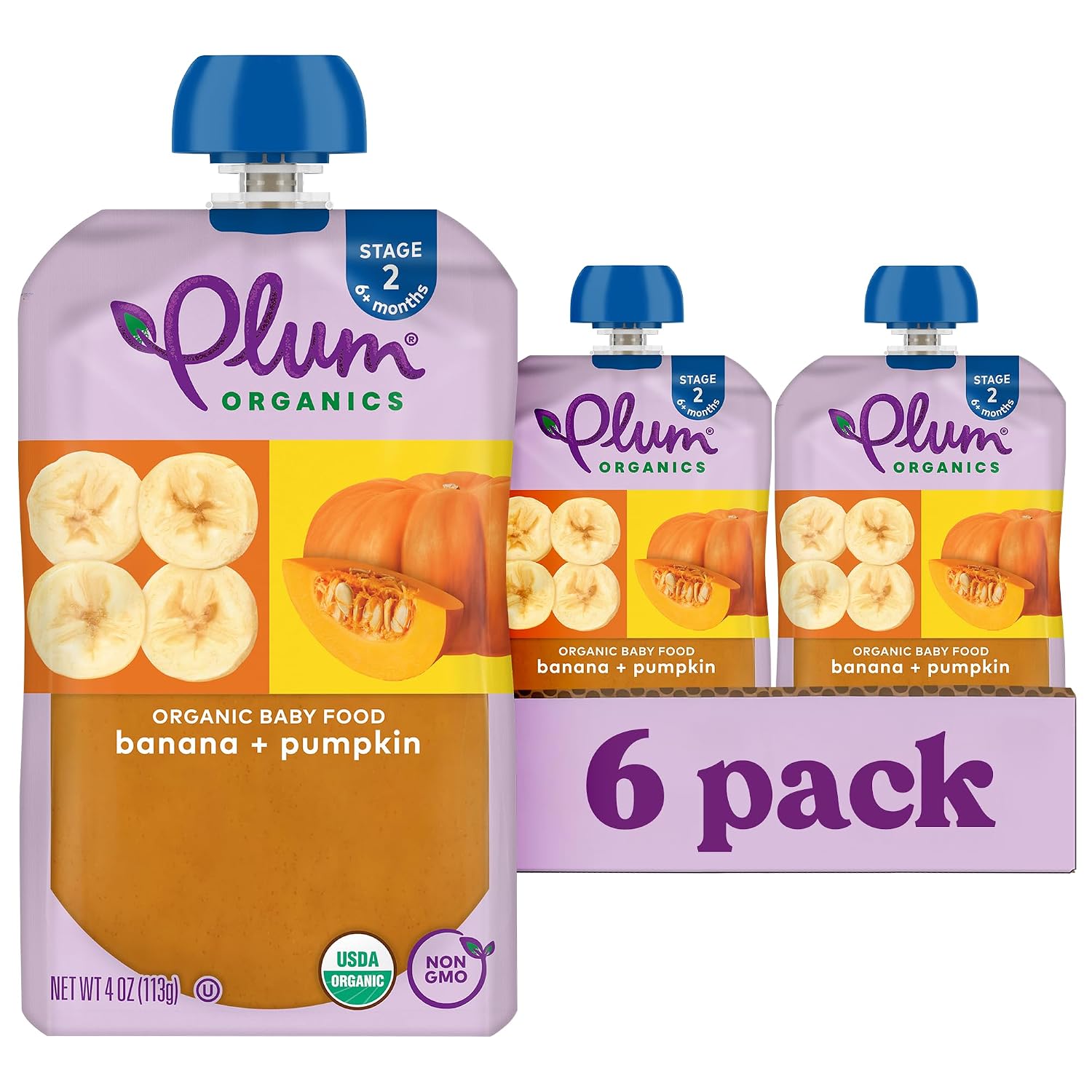 Plum Organics Stage 2, Organic Baby Food, Banana and Pumpkin, 6 Pack
