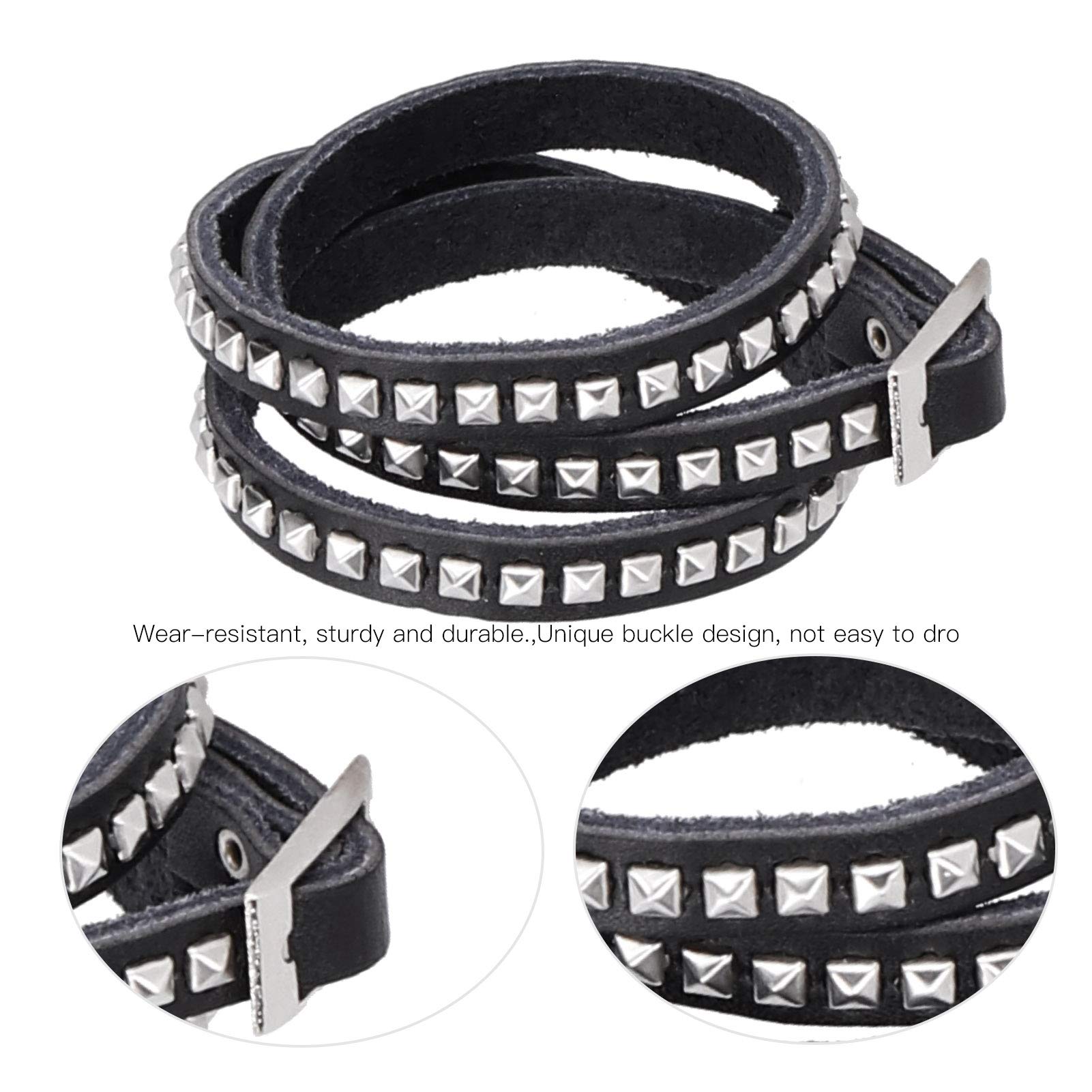 Atyhao Pulsera Punk, 2 Piezas de Pulseras de Cuero con Remaches Ajustables, Pulseras Anchas de Punk Rock, Pulsera de Hip Hop para Hombres, Mujeres