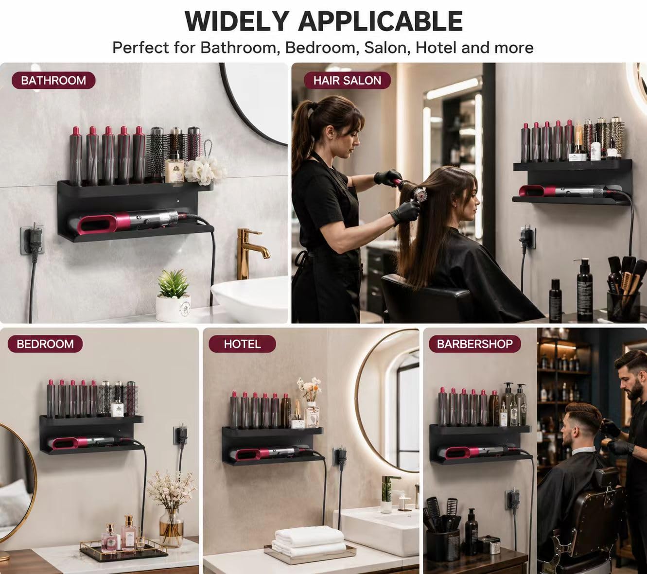 Support mural pour sèche-cheveux, sans perçage, 2 en 1, pour Dyson Airwrap, rangement facile, esthétique, pour sèche-cheveux Dyson, support mural et organiseur en matériau durable