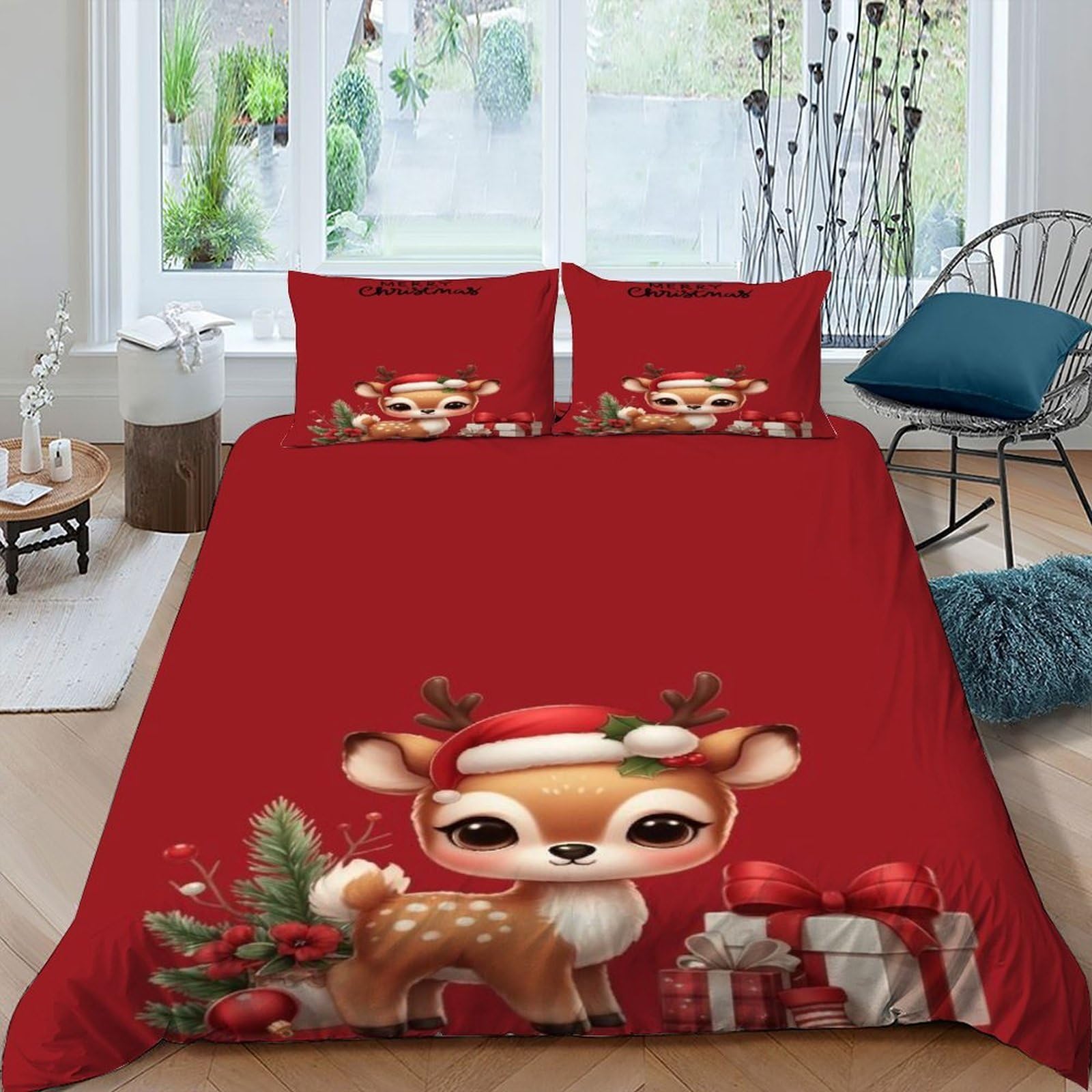 Housse de couette cerf imprimé pour une ambiance chalet de Noël
