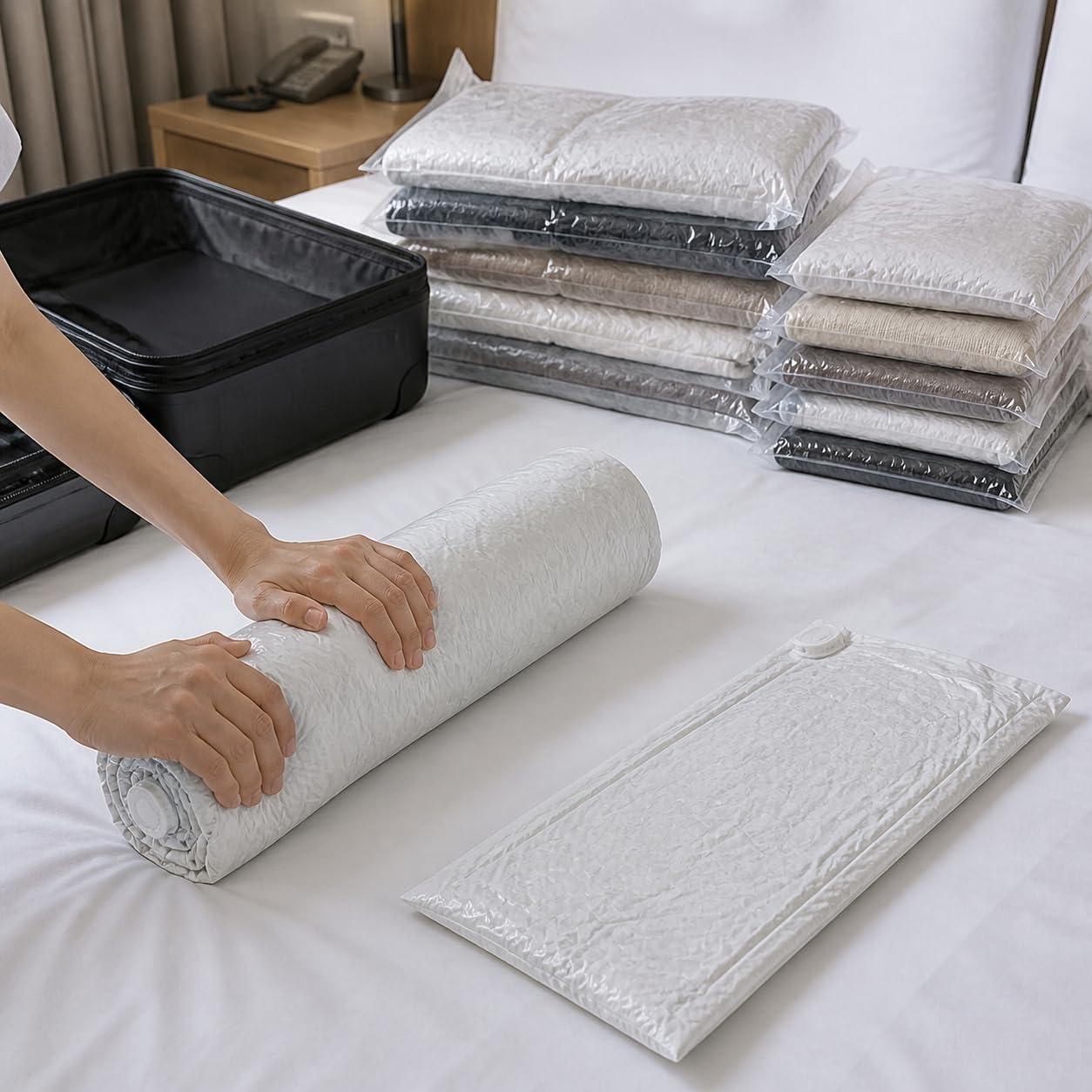 Vakuumbeutel zum Rollen, Wasserdicht, Innovatives Ventil, Kleider Aufbewahrung, Beim Campingausflug, Für Vielde, 10er-Set: 5 große Handrollen (40x60cm), 5 kleine Handrollen (30x40cm)