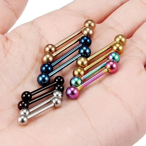 Miniatura 3 de Ruifan Anillo de acero quirúrgico brillante de 16G y 14G para pezón, lengua, aro para piercing corporal, retenedor de joyería de 0.472-0.630in, 12