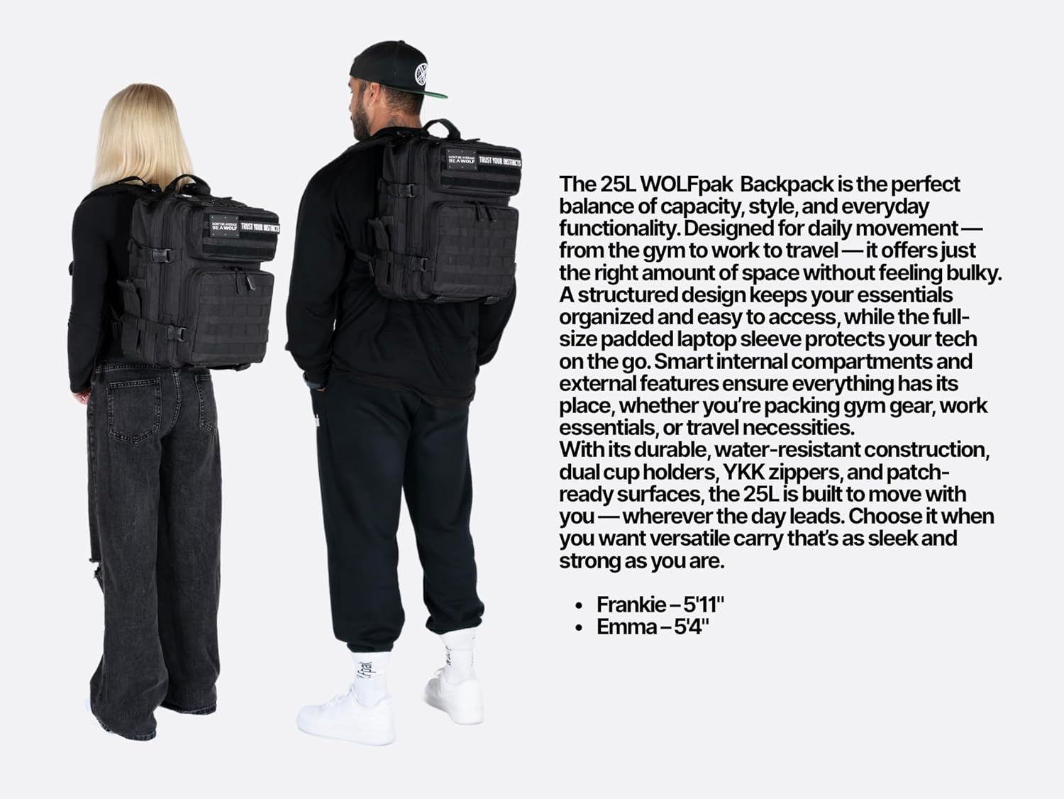 WOLFpak 25L Athletic Gym Backpack (Alpha Black) Durable 1000D Waterproof Oxford Material with MOLLE Webbing, Laptop Pocket & Dual Cup Holders - Image 2