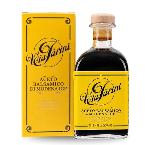 Via Farini Yellow Label Aceto Balsamico Di Modena IGP Vinagre de vino balsámico italiano envejecido 8.45 onzas líquidas con caja de regalo