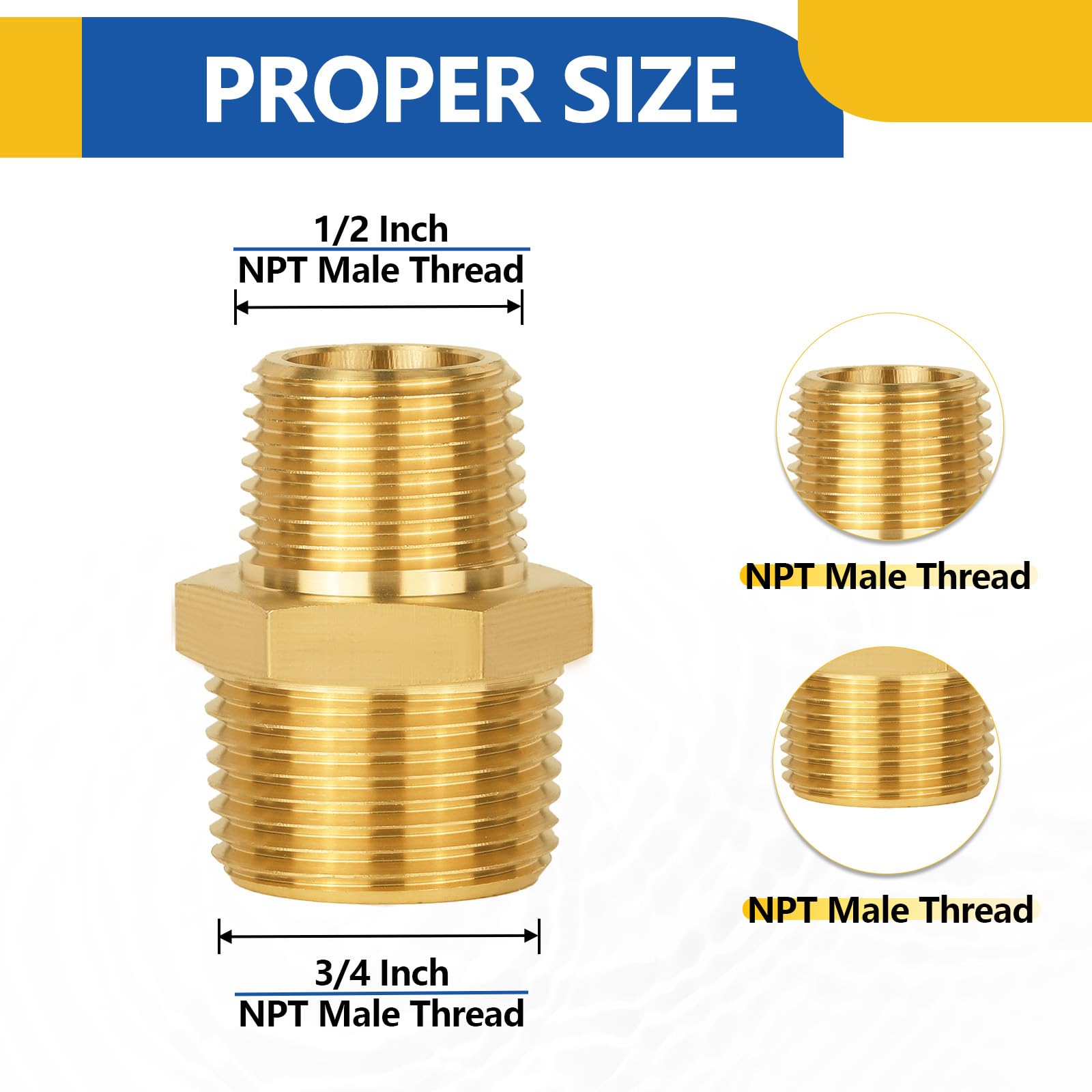 Confezione da 10 raccordi per tubi in ottone, adattatore per nipplo esagonale, 3/4" NPT maschio x 1/2" maschio NPT adattatore dritto