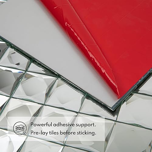 Miniatura 5 de Lovdeco Azulejo de mosaico de vidrio de espejo de 2 pulgadas, 9 caras, biselado de cristal plateado para salpicaduras de cocina, 12 x 10 pulgadas, 5