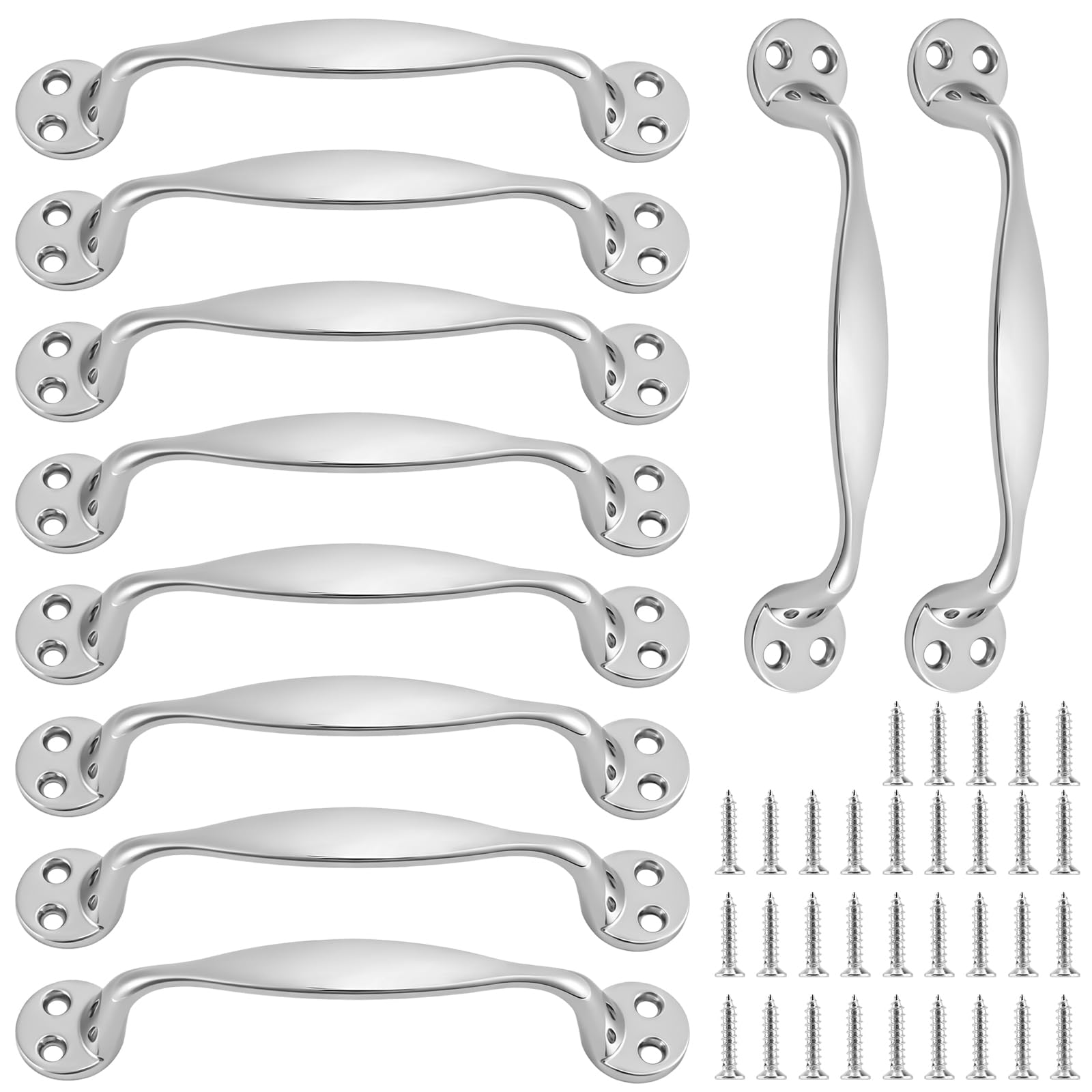 MAHIONG 10PCS Doors Pull Handles, Silver Bow Door Handle, Interior Door Handles for Cabinet, Cupboard, Wardrobe, 128mm
