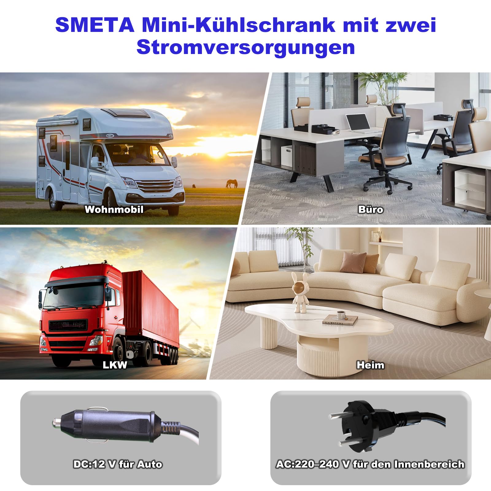 SMETA 12V Kühlschrank, Camping Kühlschrank 12V 230V, 53L Wohnwagen Kühlschrank, Absorber Minikühlschrank mit Schloss für Camping, Wohnmobil, Auto, LKW, Büro, Wohnheim, Lautlos, Schwarz