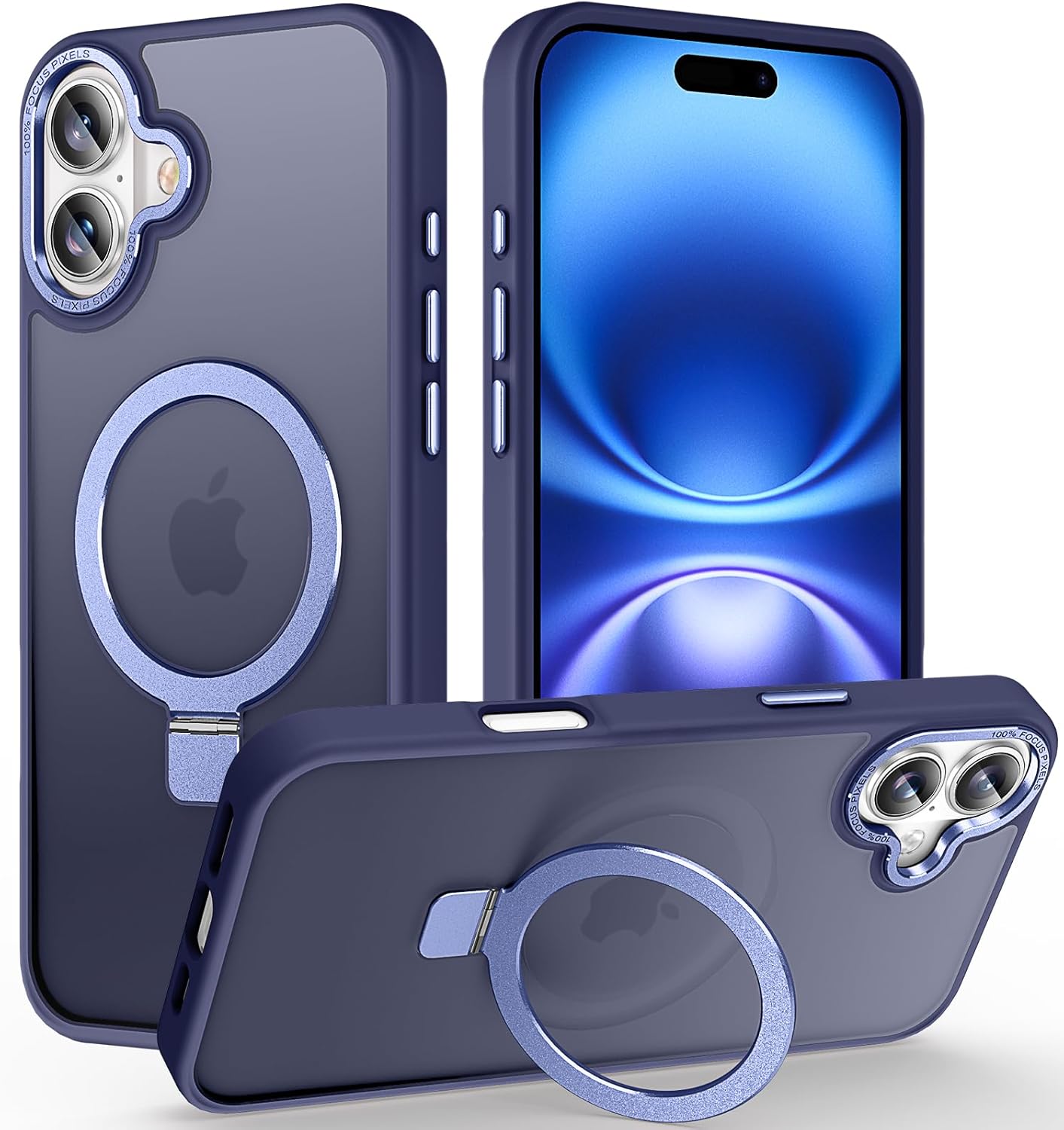 magnetic for iphone 16 plus case with invisible stand, [10 ft drop protection] [velvety touch] slim translucent matte back shockproof phone case for iphone 16 plus 6.7'', blue blue iphone 16 plus 6.7 inches