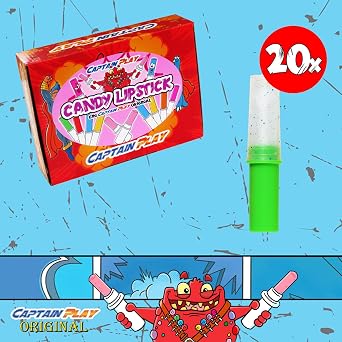 CAPTAIN PLAY Candy Lipstick - 20 Lipstick-Shaped Candy Sweets, Individually Wrapped Bonus Pack