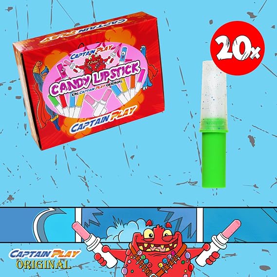 CAPTAIN PLAY Candy Lipstick - 20 Lipstick-Shaped Candy Sweets, Individually Wrapped Bonus Pack