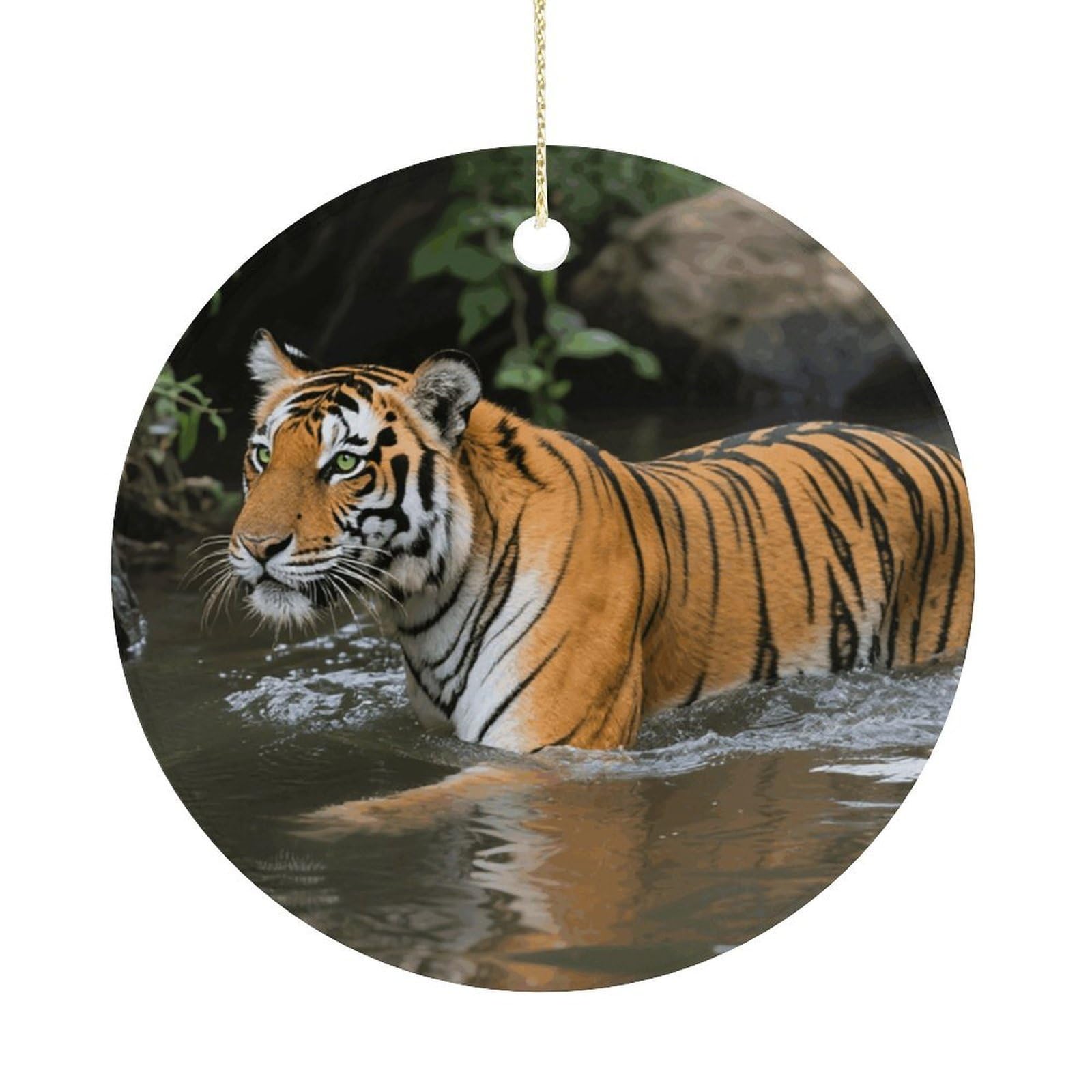 Personalized Christmas Ornaments 2025 Ceramic Hanging Tiger Swimming Ornaments with Gold String Double-Sided Vintage Holiday Decorations for Tree Mantel Tabletop Xmas Party Favors