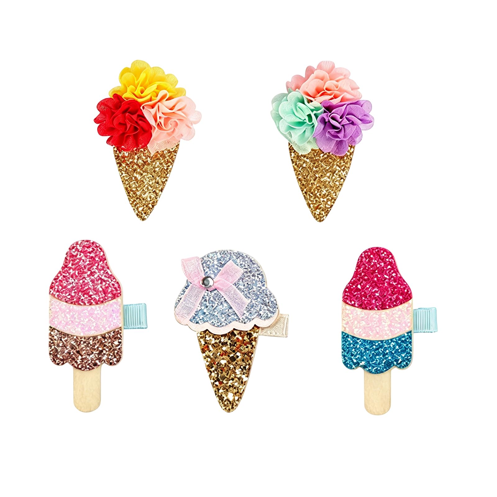 5PCs Shiny Ice Cream Hair Clips Ponytail Holder Barrettes Clamps Hairpin Barrette Hair Pins Sequins Hair Jewelry School Daily Hairpin Handmade Hair Accessories Decorations (Random Color)