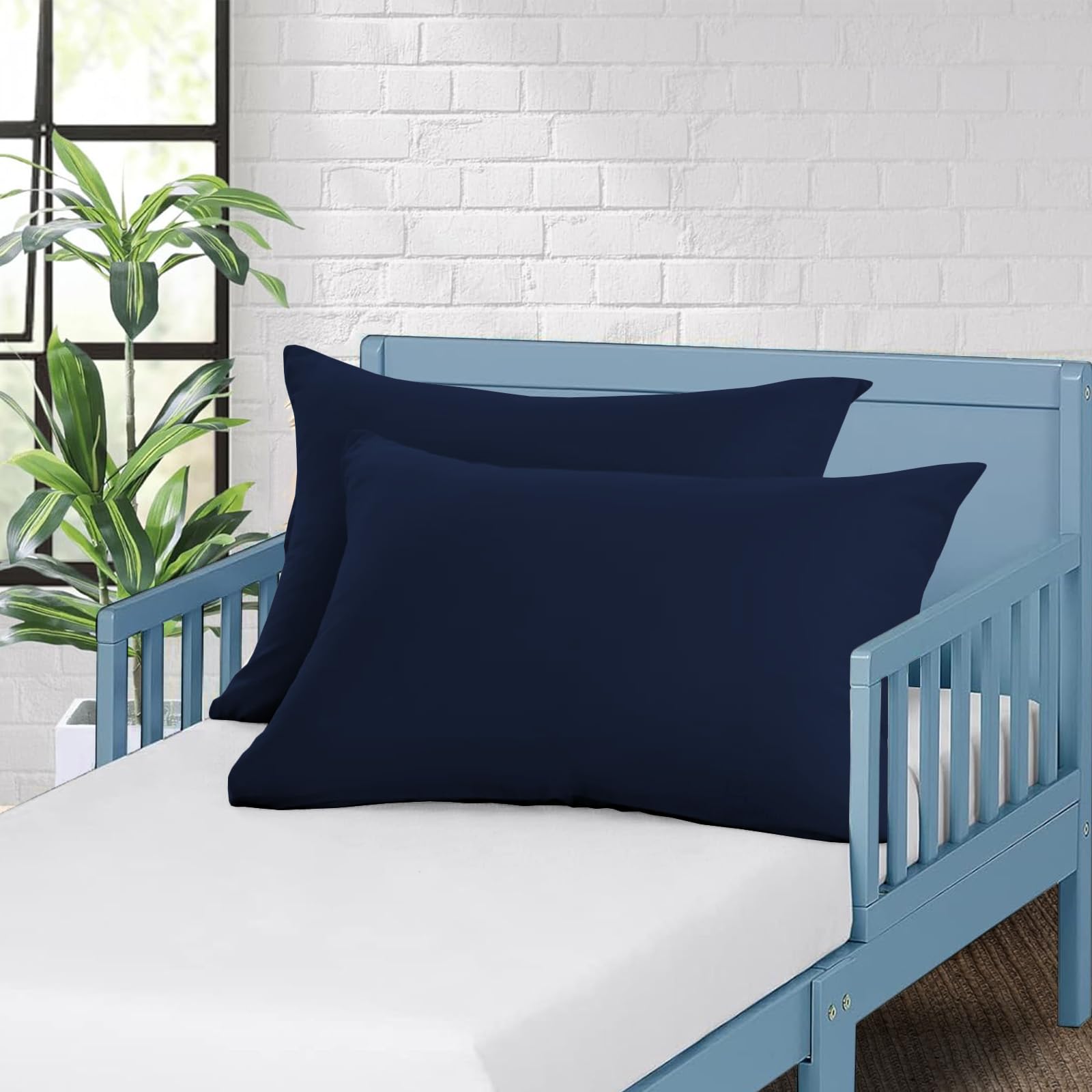 Toddler Travel Pillowcase 100% Soft Egyptian Cotton Set of 2 Small Pillowcase 500 Thread Count with Zipper Closure Toddler Pillowcase (Navy Blue, Youth 16x22)