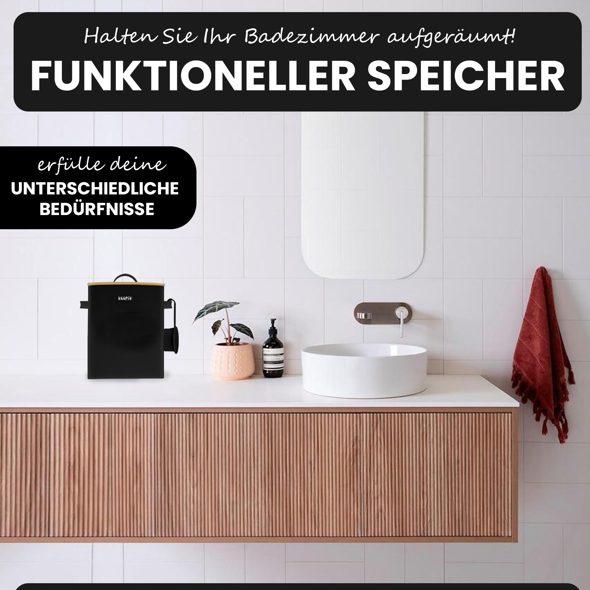 Boîte De Rangement Poudre à Laver 4,6 Kg Noire - Avec Couvercle Bois Et Doseur - HNNOSH