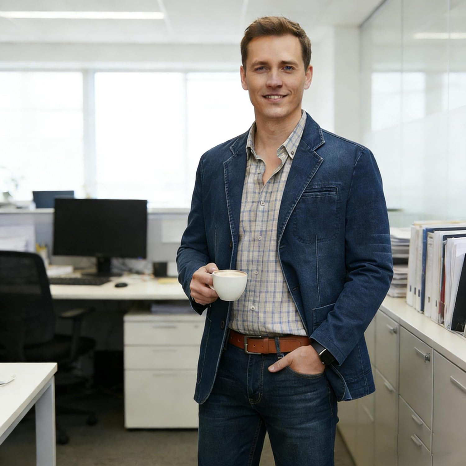 Men's Blazer Casual Suit Jacket Cotton Sport Coat Regular Fit Autumn Busniess Jackets - Image 2