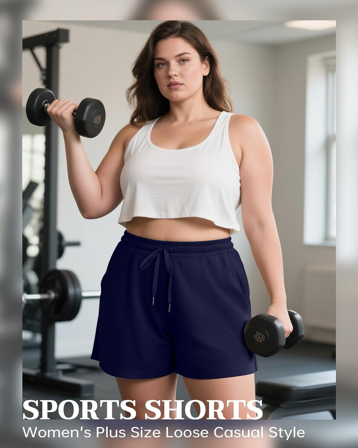 3 Pack Women's Plus Size Sweat Shorts Drawstring Elastic Waist Athletic Lounge Shorts with Pocket - Image 2