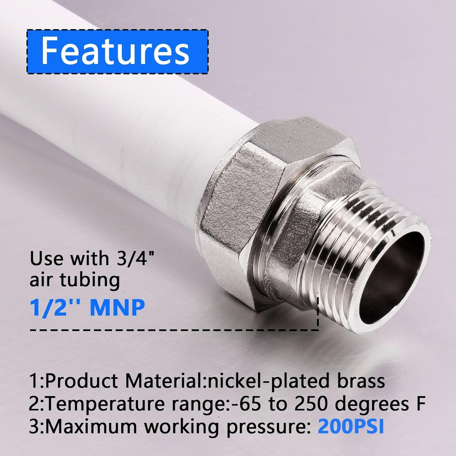Air Line Fittings For Garage Shop Compressed Air Line Kit System, 3/4"Piping x 1/2"NPT Male Straight Air Piping Fittings,Nickel Plated Brass 2 Pack